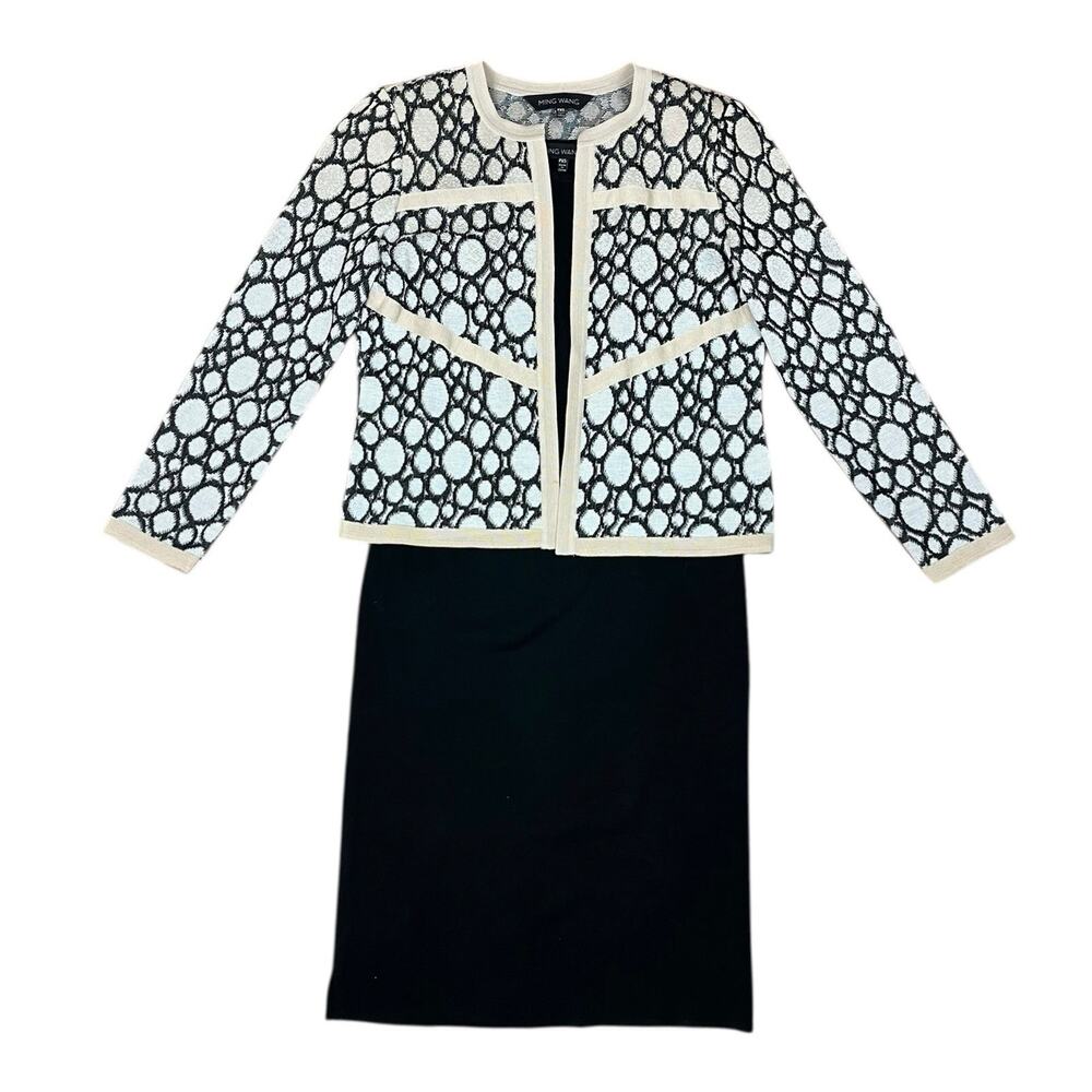 Ming Wang 2 Pc Jacket Dress Knit Set Graphic Circle Officewear Size Petite PXS